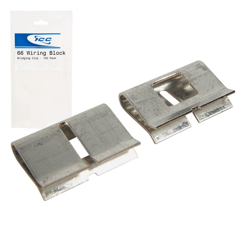 ICC 66 Wiring Block Bridging Clip, 100-Pack â€“ Tin-Plated Phosphor Bronze, Electrical Terminal Interconnection for 66 Block â€“ Quick Install, U-Shaped Clips - Image 1